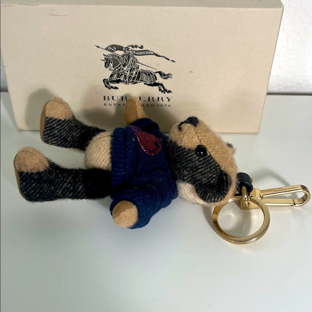 Authentic Burberry Bear Collectable Keychain Bag Charm with Navy Red Sweater - Picture 3 of 4